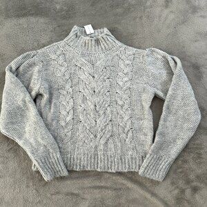 NWT AE Studio Gray Puff Sleeve Mock Neck Sweater Women's MEDIUM